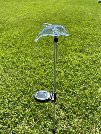Set of 1 Solar Garden Stake Lights with Color Changing LED or Regular White LED Landscape Path Lights (1 Piece) (Dolphin)