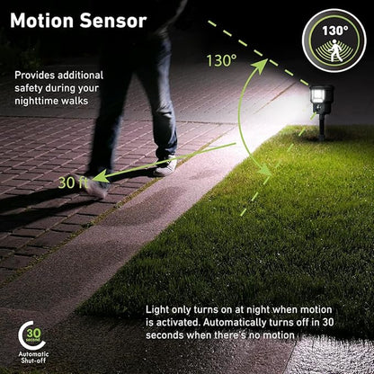 Good Earth Lighting Solar LED Landscape Security or Strobe Path Light in Matte Black, Motion Sensor with Auto Off, 200 Lumens, 5000K Color Temperature, IP65 Rated