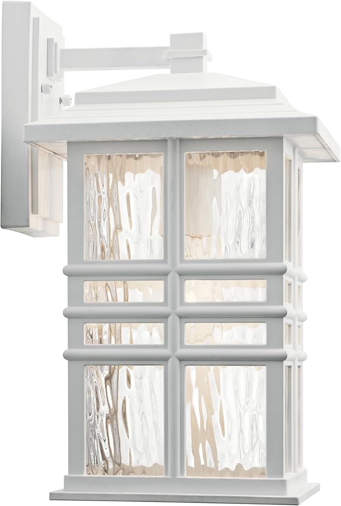 Kichler Beacon Square 14.25" Outdoor Wall Light in White, 1-Light Exterior Wall Sconce with with Clear Hammered | Lumora
