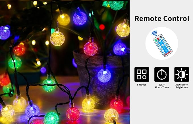 ELINKUME Solar String Lights,50 LEDs 7M/24Ft Multi-Color Crystal Globe 8 Modes Outdoor Garden Patio Porch | Lumora