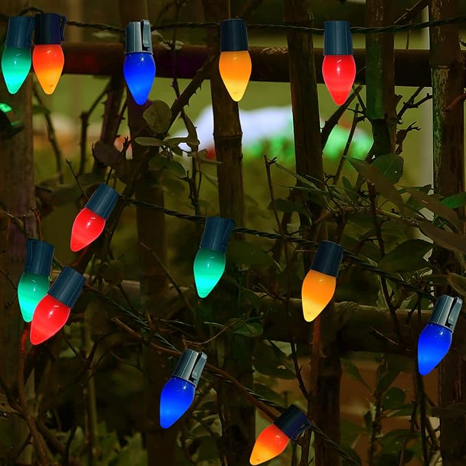Christmas Lights Outdoor 25Ft C7 LED Vintage Christmas String Lights with 25 Multicolor Light Bulbs, Shatterproof Connectable Rainbow Light for Outside Party Balcony Christmas Decor