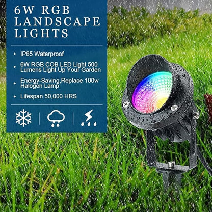 6W RGB Landscape Lighting Low Voltage,16 Color Changing Landscape Lights,12V~24V Outdoor Colored Spotlight for Garden,Birthday,Halloween,Christmas Party Decorative(6Pack)