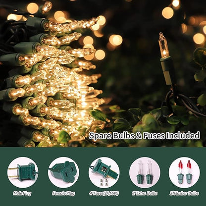 LAMPHOME 200L(100L*2pcs) Mini Lights, Green Wire,Clear