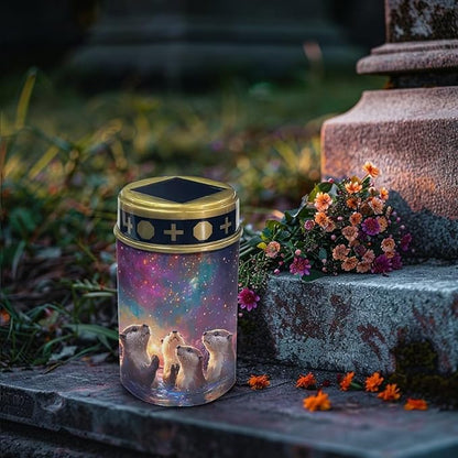 Garden Decor Solar Light Outdoor Stake Patio Yard Lawn Porch Pathway Otter Print Grave Solar Lights for Cemetery Outside Waterproof Decorations