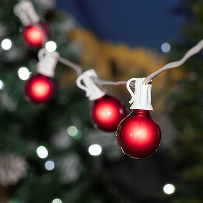 G50 Patio String Lights with 25 Red Globe Bulbs – Wedding Outdoor String Lights – Market Bistro Café Hanging String Lights – Patio Garden Umbrella Globe Lights - White Wire - 25 Feet