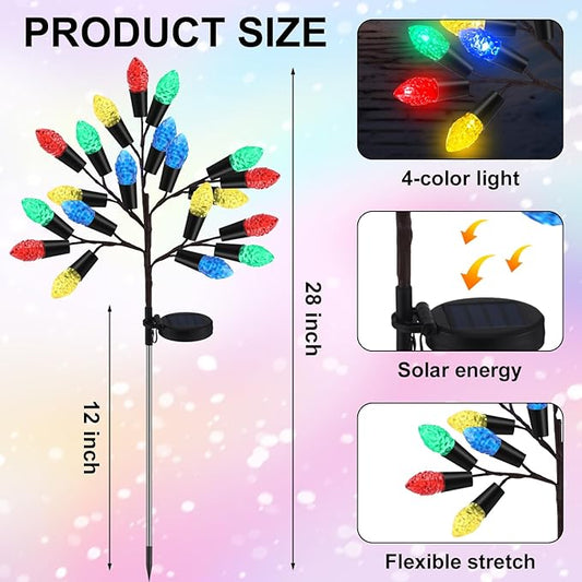 4 Pcs Christmas Solar Pathway Lights Outdoor Decorations 28" Christmas Stake Lamp Yard Waterproof 8 Modes 20 LED Pine Cones Tree for Walkway Path Garden Patio Decor