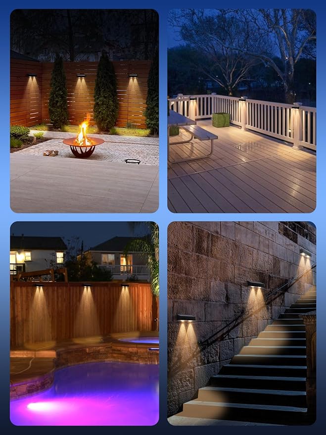 Fence Lights Solar Powered 2 Pack, RGB Fence Solar Lights Outdoor Waterproof Led, 12 Modes Color Changing Outside | Lumora