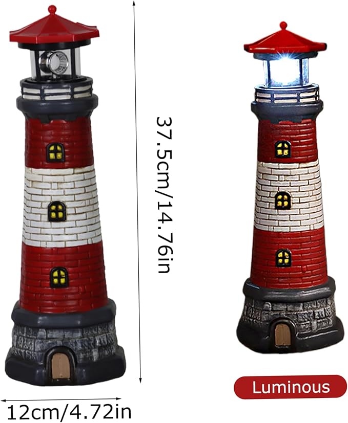 Solar Lighthouse with Rotating LED Lights, Waterproof Lighthouse Lamp, 4.7x4.7x14.8 Decorative Garden Statues Outdoor for Garden Yard Pathway Gifts Lighthouse Lamp