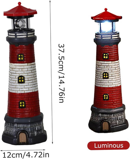 Solar Lighthouse with Rotating LED Lights, Waterproof Lighthouse Lamp, 4.7x4.7x14.8 Decorative Garden Statues Outdoor for Garden Yard Pathway Gifts Lighthouse Lamp