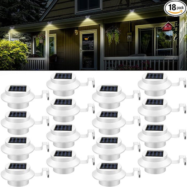 16 Pcs Solar Powered LED Gutter Lights 3 LED Deck Gutter Solar Lights Outdoor Waterproof LED Garden Yard Wall Lamp | Lumora