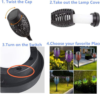 Solar Outside Torch Lights, Outdoor LED Flickering Flame for Garden Decor - 6 Pack, Waterpoorf Landscape Auto On Off Solar Powered Lights for Patio Lawn Yard Driveway Pathway
