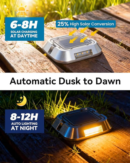 Solar Driveway Lights Outdoor LEDs Deck Driveway Markers Marine Dock Light Waterproof for Garden Ground Walkway Pathway Step Yard 6 Pack