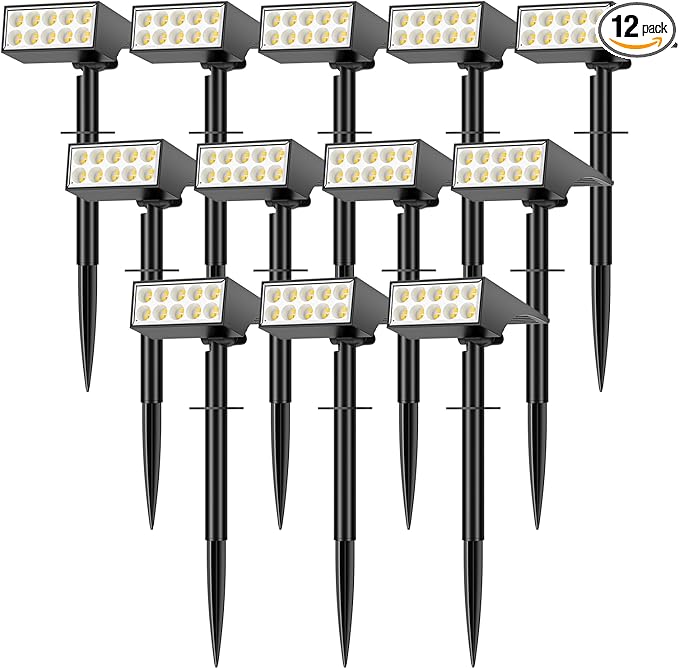 Solar Lights Outdoor Waterproof IP65, [12 Pack/4 Modes] Spot Solar Light for Outside, Dusk to Dawn LED Solar | Lumora
