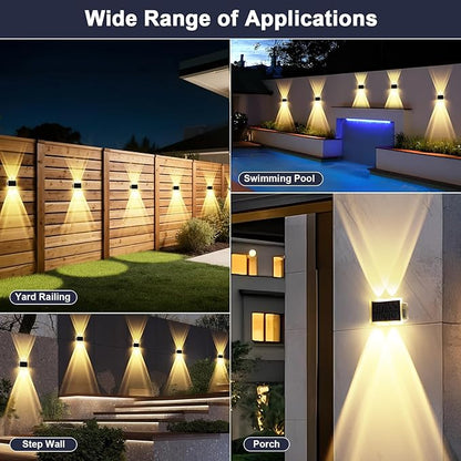 Solar Fence Lights Outdoor, New Up Down Lighting Fence Lights Solar Powered with 3 Modes 3000K/4000K/6000K, IP65 Waterproof Solar Wall Light for Backyard Wall Pathway Deck Patio Decor - 8 Pack