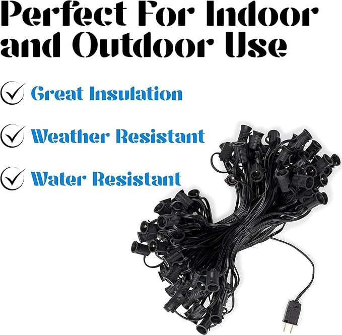 Holiday Lighting Outlet C7 Christmas Light String, Patio and Event Lighting, Black Cord, 12" Socket Spacing SPT-1 | Lumora