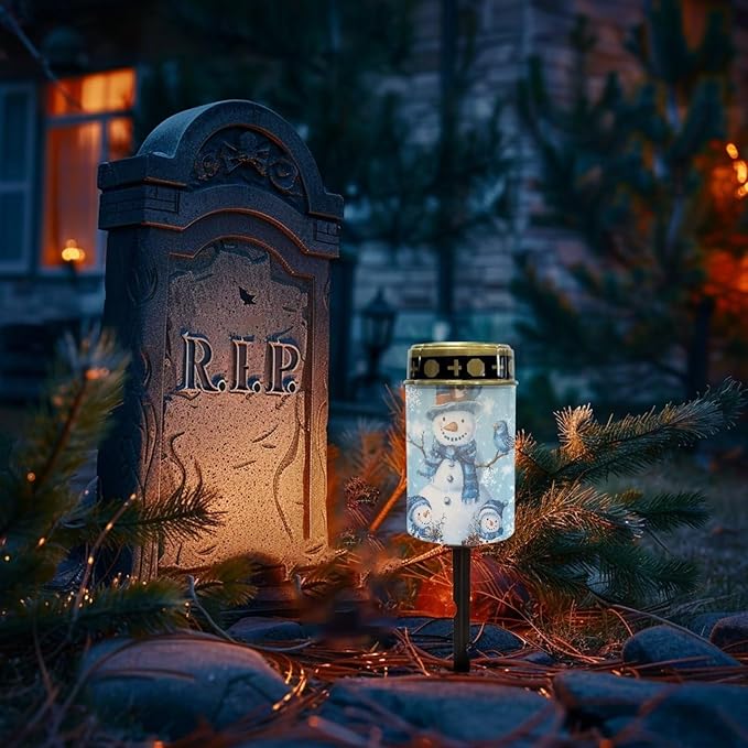 Christmas Snowman Solar Garden Stake Lights Bright Solar Cemetery Grave Decorations for Outside, Driveway Markers Lights for Remembrance