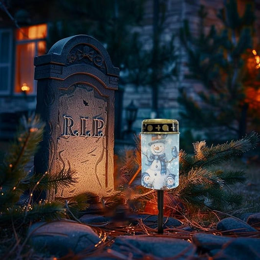 Christmas Snowman Solar Garden Stake Lights Bright Solar Cemetery Grave Decorations for Outside, Driveway Markers Lights for Remembrance