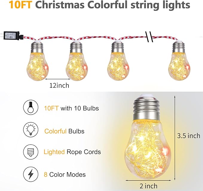 Vigdur Multicolor Globe String Lights - Color Changing Fairy Lights Plug in with 10 Plastic Bulbs, Indoor Outdoor Light for Bedroom Party Wedding (10ft)