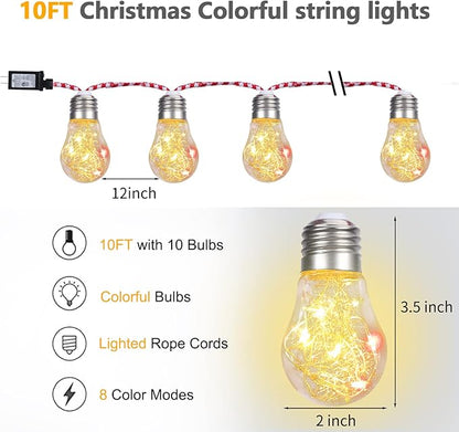 Vigdur Multicolor Globe String Lights - Color Changing Fairy Lights Plug in with 10 Plastic Bulbs, Indoor Outdoor Light for Bedroom Party Wedding (10ft)