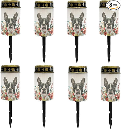 Boston Terrier Solar Garden Lights,Pathway Garden Lights Solar Outdoor LED Solar Powered Firay Lights for Outside,Solar Stake Lights for Yard Patio,Easy to Install