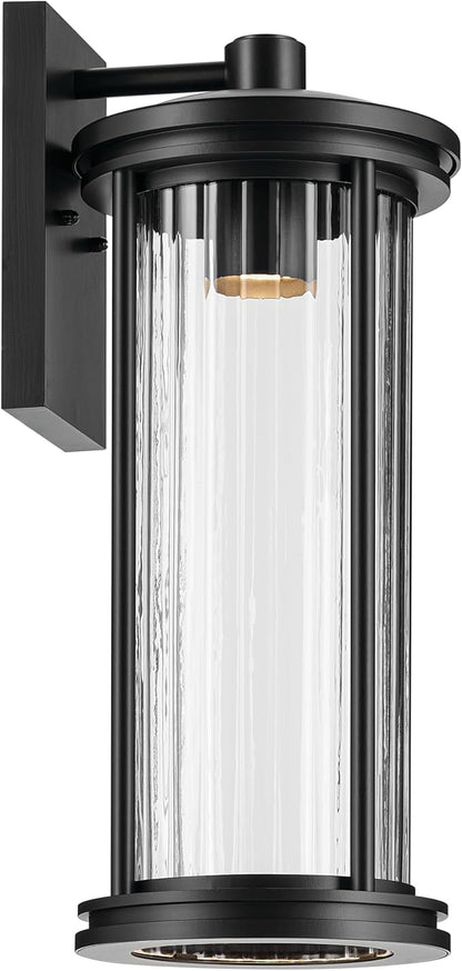 Kichler Barras 20.25" 1-Light Outdoor DarkSky Approved Wall Sconce with Clear Ribbed Glass in Black, Vertical Mount, (20.25" x 8.5"), 59024BKDS