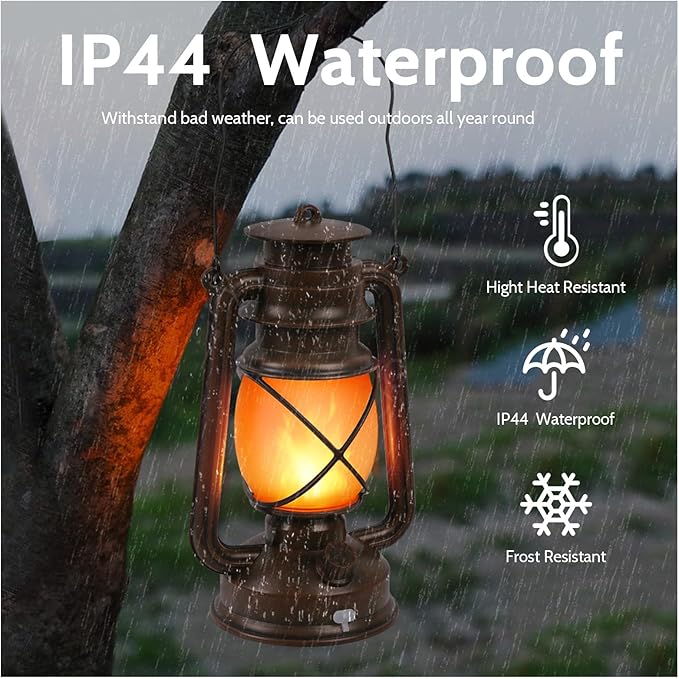 2 Pack Vintage Lantern Flickering Flame Rechargeable LED Retro Camping Lights 4 Modes Remote Control Battery | Lumora