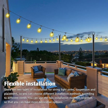 2 Pack 5Ft String Light Poles,Outside String Lights,Outdoor Light Poles,Metal Poles Stand for Patio,Backyard,Deck