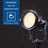 SUNVIE Outdoor Landscape LED Lighting 12W Waterproof Garden Lights COB Led Spotlights with Spiked Stand for Lawn | Lumora