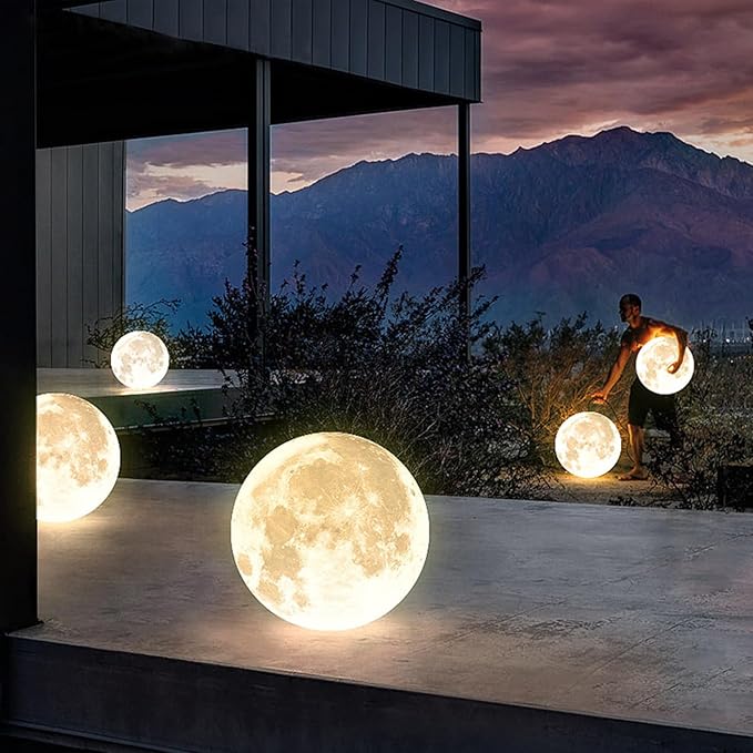 Solar Powered Moon Shape Outdoor Light,IP65 Waterproof Globe Landscape Light,Modern Minimalist Outdoor Lighting for Garden Porch and Path