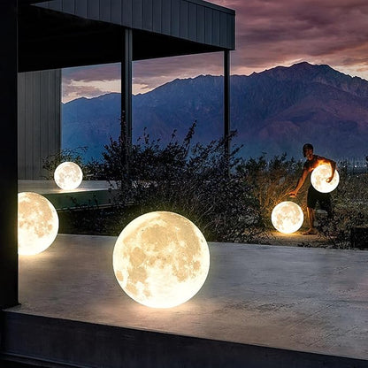 Solar Powered Moon Shape Outdoor Light,IP65 Waterproof Globe Landscape Light,Modern Minimalist Outdoor Lighting for Garden Porch and Path
