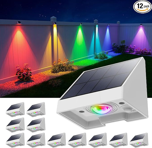 12 Pack Color Changing Solar Powered Fence Lights Outdoor Landscape LED Waterproof Yard Lighting for Outside Wall | Lumora
