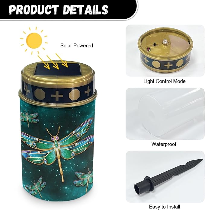 Dragonfly Green Galaxy Outdoor Solar Garden Lights Waterproof Pathway Lights Stake Lights Outdoor Decorations for Patio/Yard/Driveway Walkway Lights Flameless Outdoor Table Lamp