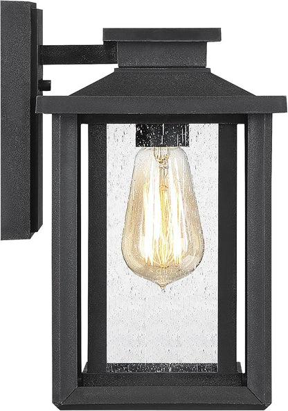 Quoizel Wakefield Vintage Wall Sconce, Coastal Armour 11 Inch 1-Light Earth Black Wall Lantern, Clear Seedy Glass Light Fixtures, 100W Medium Base Bulb, Outside Lights for Patio, Porch or Garage