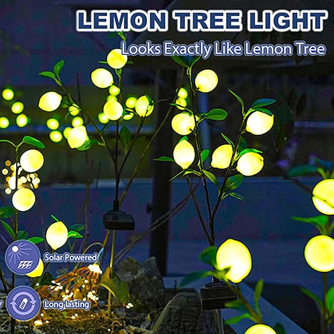 Outdoor Solar Garden Lights, 2 Pack Solar Flower Tree Lights with Realistic Lemon,Waterproof LED Solar Lights Outdoor Stake Landscape Lights for Yard Garden Lawn Pathway Decoration Light