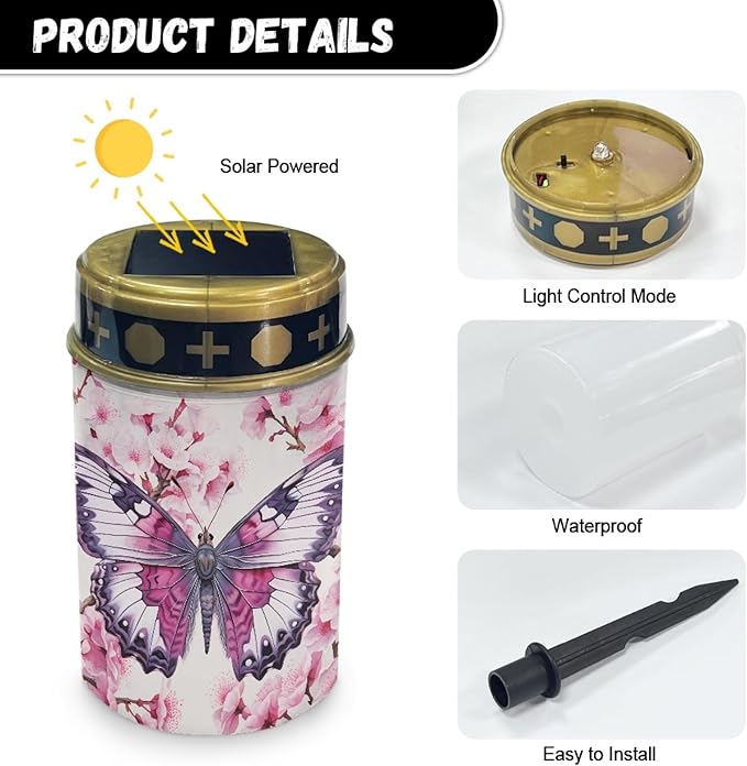 Pink Butterfly Solar Butterfly Lights Outdoor Solar Garden Lights Waterproof Solar Pathway Lights for Outside Yard Patio Flameless LED Lantern,Wall Light Auto On/Off