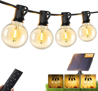 Brightever 25FT Solar String Lights Outdoor Waterproof, G40 Solar Lights with Remote and 10+1 LED Shatterproof Globe Bulbs, Dimmable&3 Lighting Modes, Solar Power Patio Lights for Balcony Garden Porch