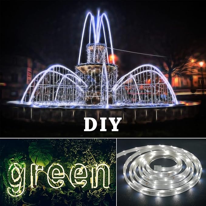 33ft Outdoor LED Strip Lights Waterproof, 600 LEDs 12V Rope Lights, White Flat and Flexible Rope Lighting for Outside, Dimmable Light Strip Indoor for Bedroom, Not Tube Light
