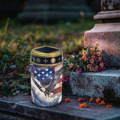 Eagle Flag Solar Lights for Outside Waterproof Cemetery Solar Lights for Grave Dad Outdoor Lighting