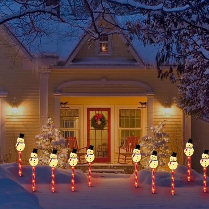 LAMPHOME Christmas Pathway Lights Outdoor, Set of 5 Snowmans Christmas Decorations Outdoor Yard, 15inch Pathway Marker Stake Lights for Patio Ground Path Sidewalk Walkway Driveway