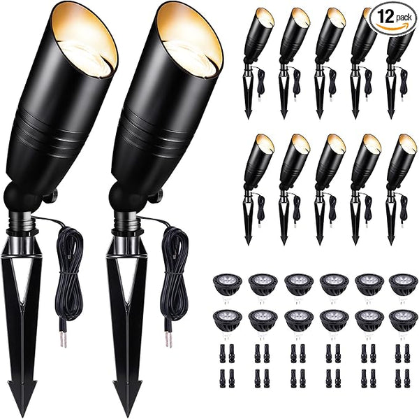 Landscape Spotlights, Black Low Voltage LED Outdoor Lighting, IP65 Waterproof Aluminum uplight for Yard House Porch | Lumora