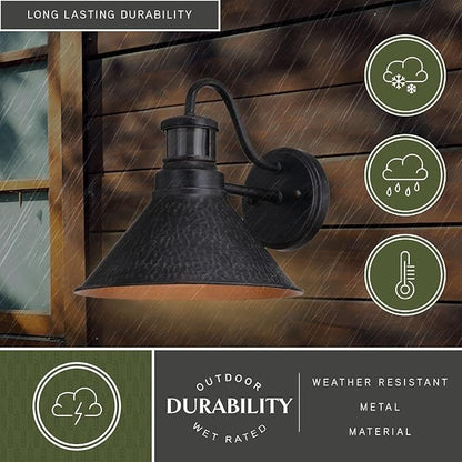 VAXCEL Outland Rustic Farmhouse Motion Sensor Dusk to Dawn Wall Light for Porch or Patio, Outdoor Gooseneck Wall Lantern with 180-Degree Motion Sensor, 10" W x 9.5" H x 11.75" D, Aged Black