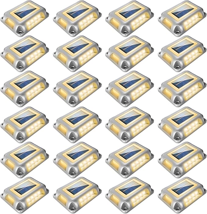 T-SUN Solar Dock Lights, Solar Driveway Lights Outdoor, 24 Pack LED Ground Driveway Light 3000K Warm White Deck Light for Path Garden Sidewalk Stair Ground Pathway