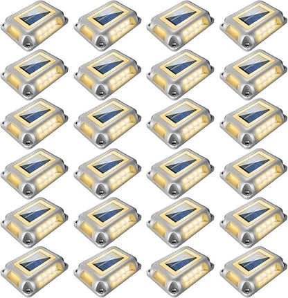 T-SUN Solar Dock Lights, Solar Driveway Lights Outdoor, 24 Pack LED Ground Driveway Light 3000K Warm White Deck Light for Path Garden Sidewalk Stair Ground Pathway