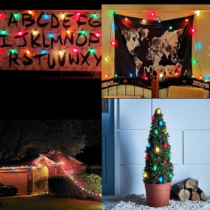 Multicolor Christmas Lights 25Ft C9 Vintage Christmas String Lights with 26 Colorhul Ceramic Bulbs (1 Spare) | Lumora