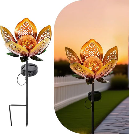 2Pack Solar Lights Outdoor Garden Decor,LED Lotus Flower Lamp, Metal Tulip Solar Lawn Lamp for Courtyard Decoration, Garden Gifts for Women