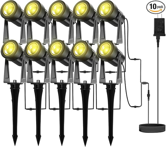 Outdoor Landscape Lighting, 10 Pack Low Voltage LED Landscape Lights，3W 27V Garden Pathway Outdoor SpotLights IP65 Waterproof 3000K Warm White
