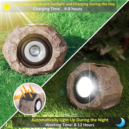 Solar Rock Lights Outdoor, IP65 Waterproof Solar Landscape Spotlights with Auto On Off, Stone Look Garden Lights for Yard, Pathway, Lawn, Patio and Outdoor Decor