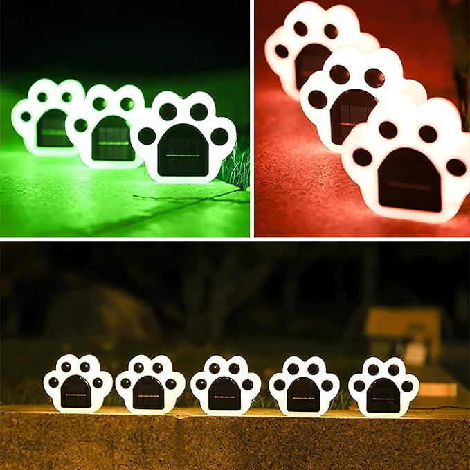 4Pack Color Changing Solar Paw Print Lights - Outdoor Waterproof, Dog Paw Animal Footprint Yard Lights