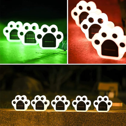 4Pack Color Changing Solar Paw Print Lights - Outdoor Waterproof, Dog Paw Animal Footprint Yard Lights