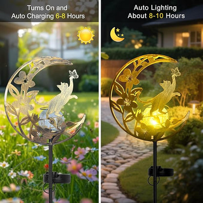 JOBOSI Moon Cat Waterproof Outdoor Cat Lover Solar Light for Garden, Yard, Patio Decor, Auto On/Off, Long-Lasting Battery, Unique Gift for Women Mom, Grandma, Christmas